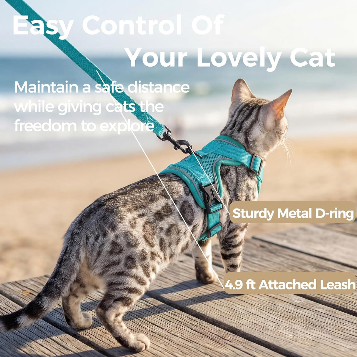 Cat Harness and Leash Set, Escape Proof Cat Vest, XL - Turquoise / Medium - image 2