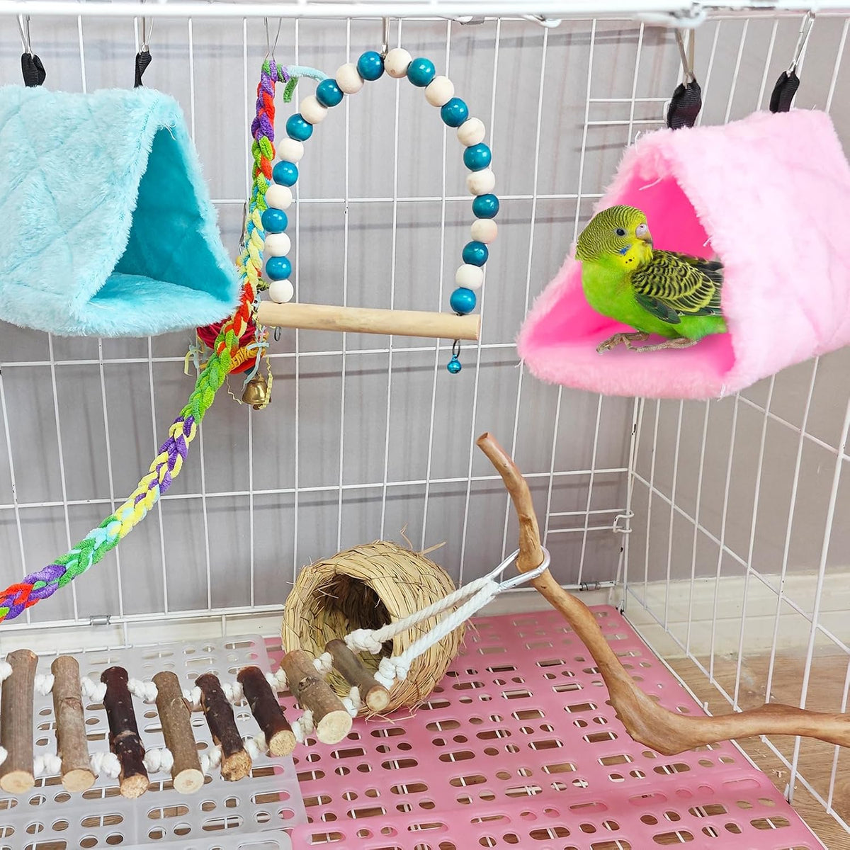 2Pcs Bird Tent Plush Hammock Hanging Warm Hut Nest for Cage - Blue&Pink(S) - image 3