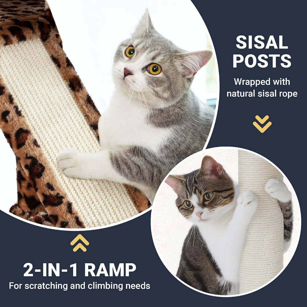 Allewie 68 Inches Cat Tree/House and Towers for Big Feline/Scratching - 82 in / Leopard Print - image 4