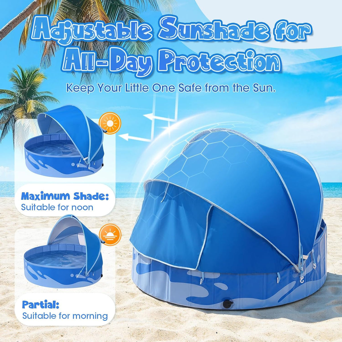 Peradix 48 inch foldable kiddie pool with blue sun canopy - view 4