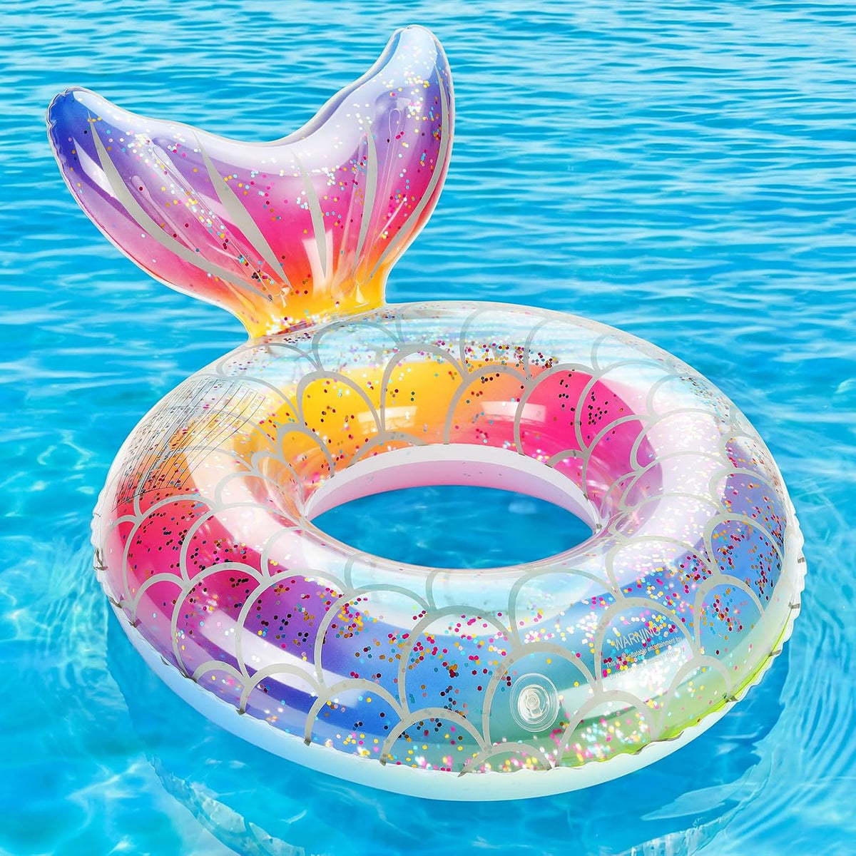 MoKo Pool Floats, Mermaid Inflatable Swim Tubes Floaties – Fun for Kids & Family - Rainbow Silver Scales / 90#