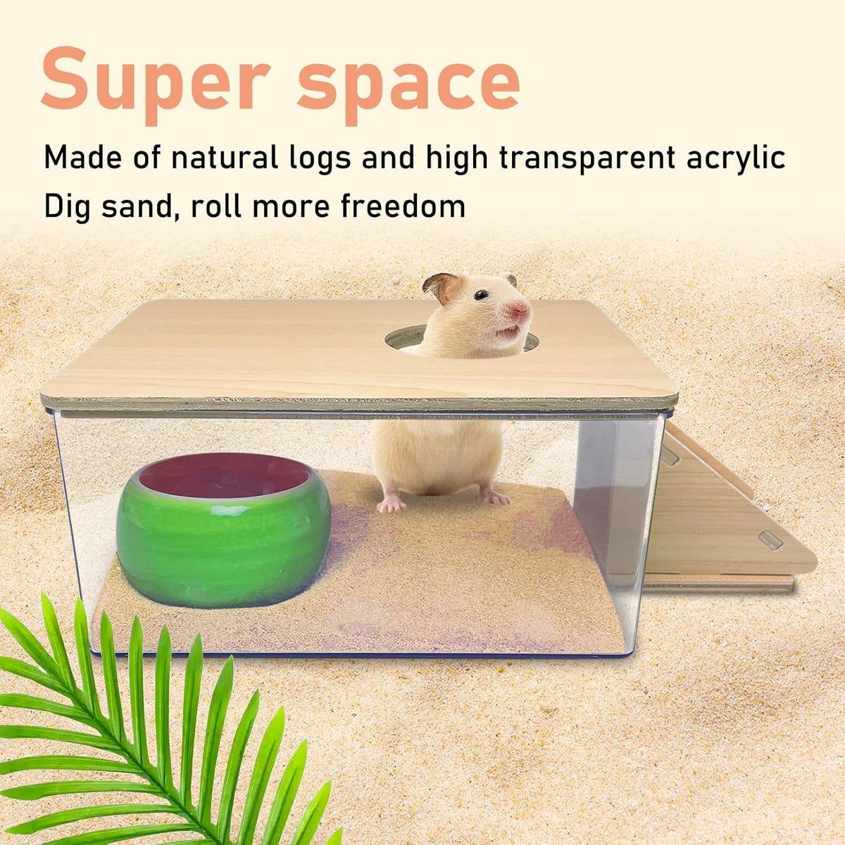Extra Large Wood Hamster Sand Bath Box Small Animals Bathroom - Rectangle - image 2