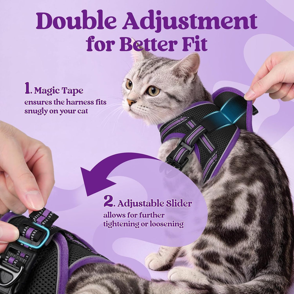 rabbitgoo Cat Harness and Leash Set, Step-in Soft Vest - M / Black & Purple - image 2