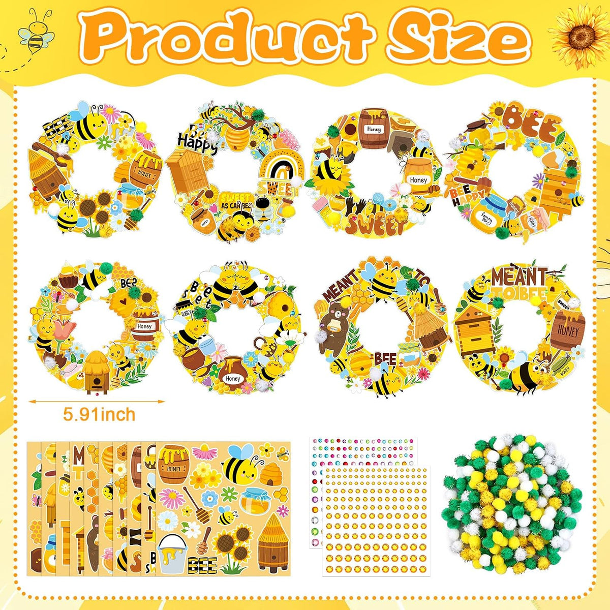 Hollowfly Thanksgiving paper wreath craft kits with gem stickers, ribbons and wool balls - view 33