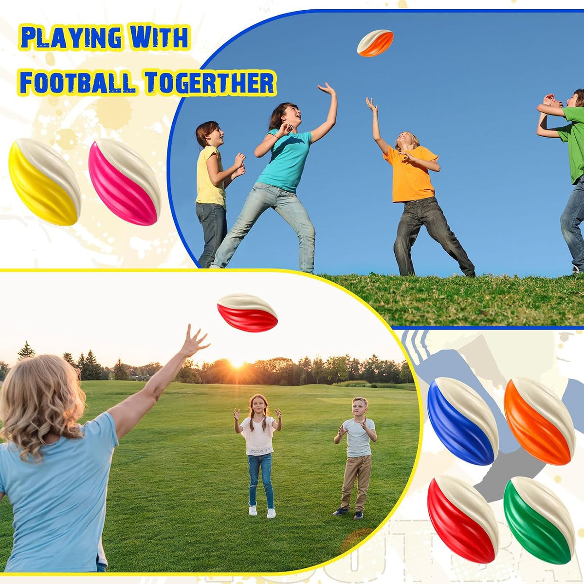 Jerify mini foam footballs for kids, 12 soft 5 inch spiral balls in 6 two-tone colors - view 27
