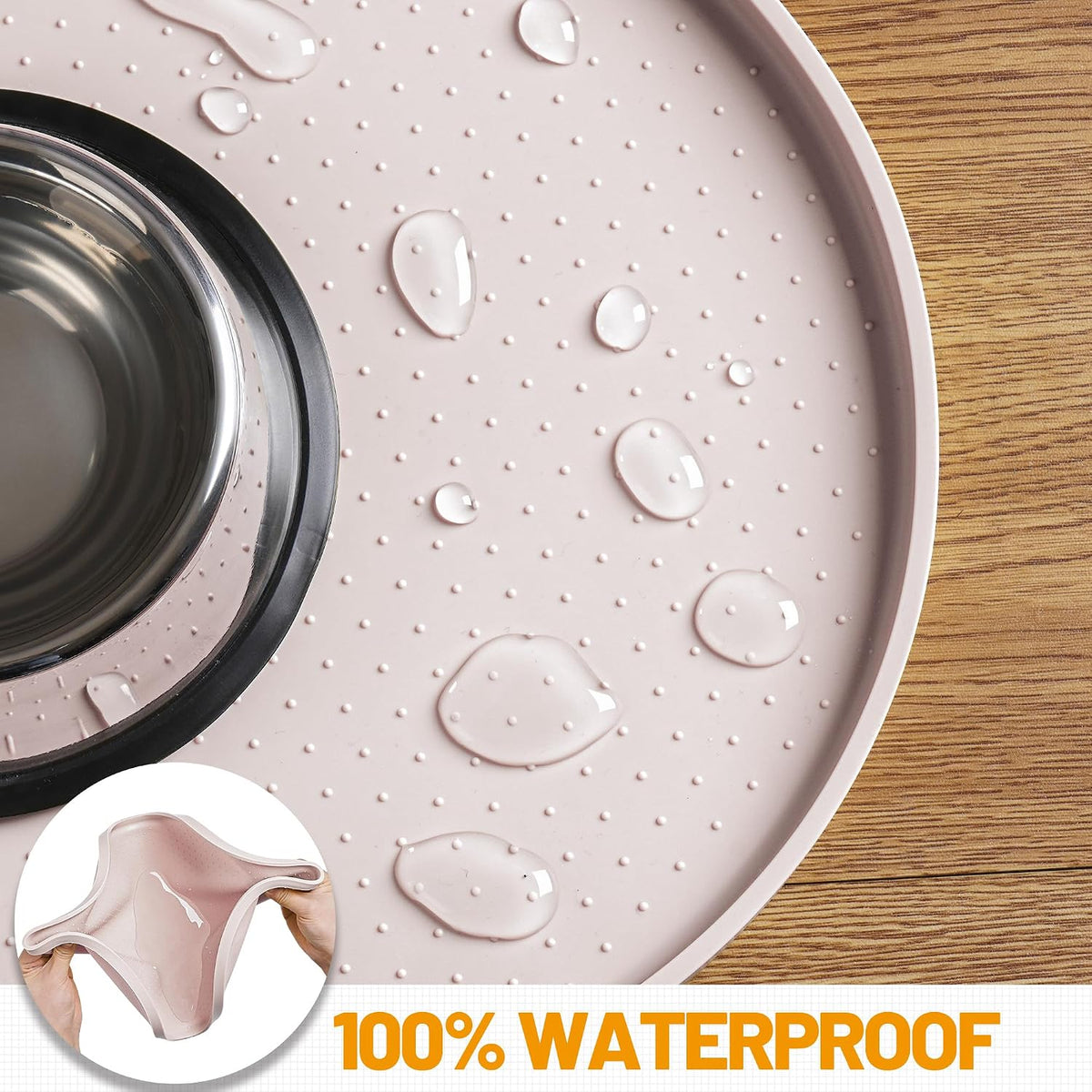 Hubulk 100% Waterproof Silicone Pet Feeding Mat with Raised Edge - White Sand / 32"L x 24"W - image 4