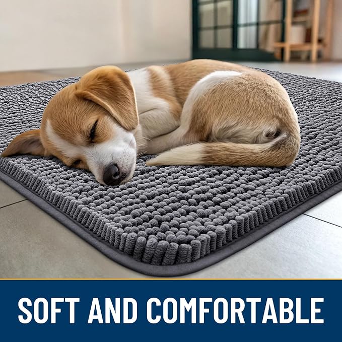 Smiry Dog Door Mat for Muddy Paws 30x20, Absorbs Moisture and Dirt Doormat, Non-Slip Washable Quick Dry Chenille Front Door Mat Indoor Entrance, Entryway Carpet for Inside Floor, Dark Grey