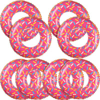 Leitee 8 kids inflatable donut pool floats with sprinkles in blue, purple, white and pink - view 2
