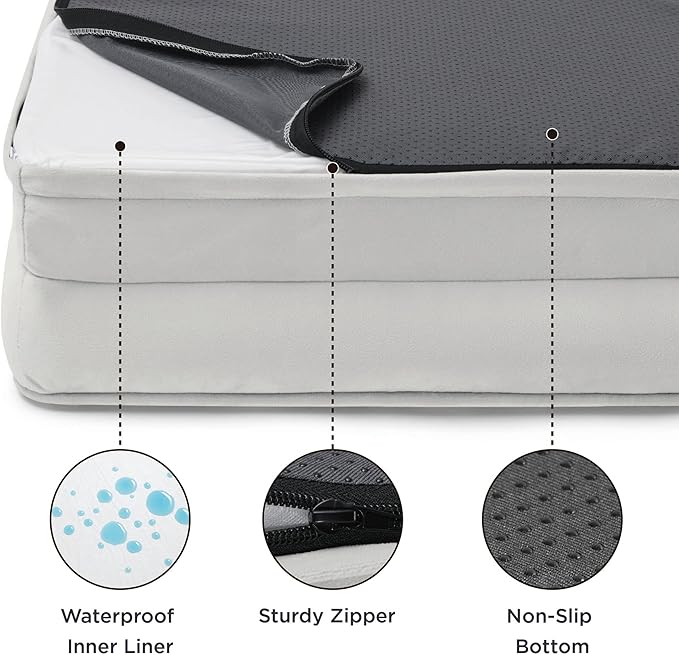 Bedsure Orthopedic Dog Beds for Small Dogs - Washable Small Dog Cat Bed Waterproof, Comfort Pet Couch Sofa with Washable Removable Cover, Pets Bed with Nonskid Bottom, Light Grey, 24"