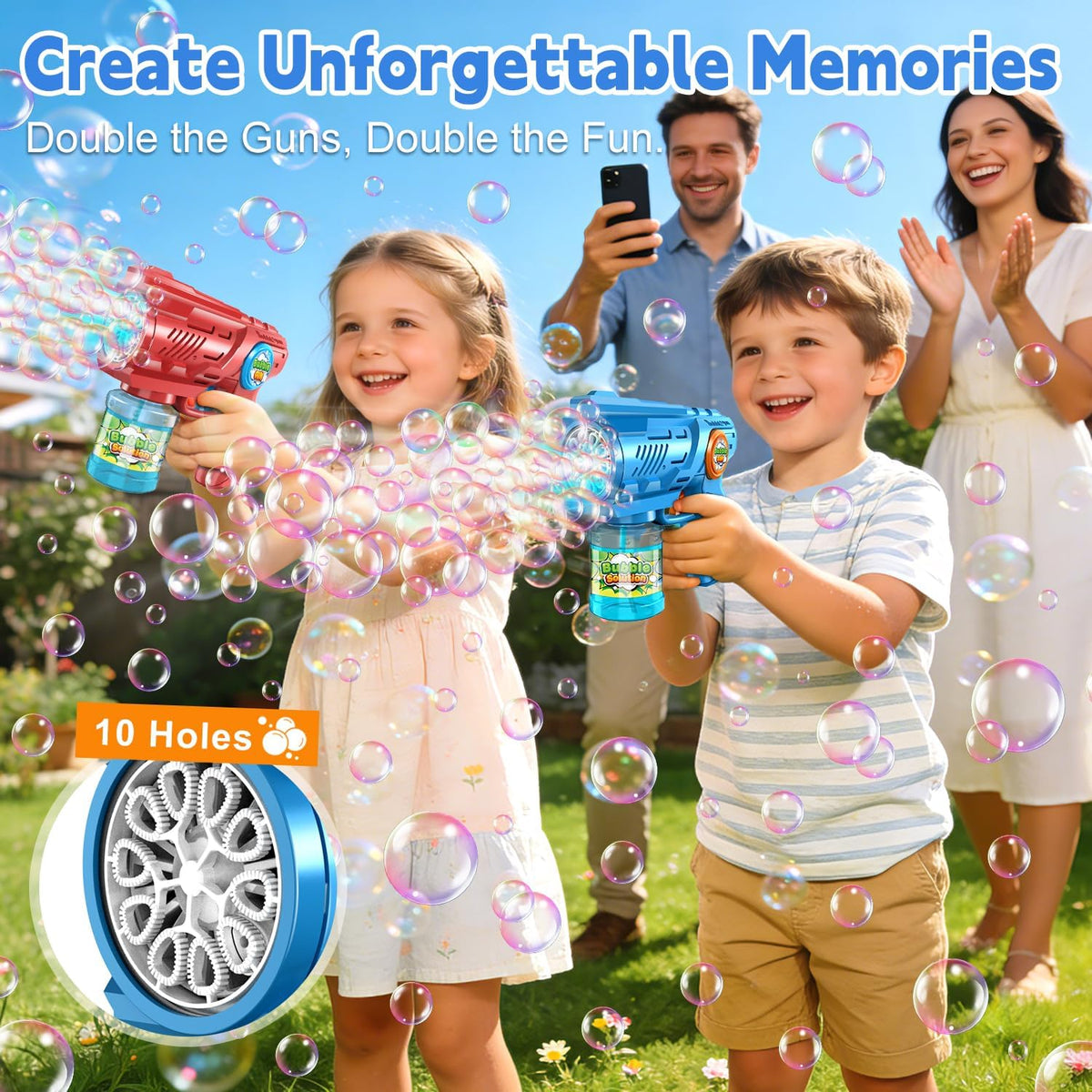 Zerhunt bubble gun for kids 2 pack, blue and red, with bubble solution bottles - view 10