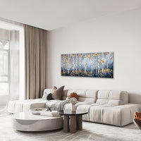 Large White Birch Wall Art Forest Golden Leaves Canvas Living Room Nature Landscape Pictures Framed Prints Oversize Wall Decor Painting Artwork for Bedroom Dining Home 60"x30"