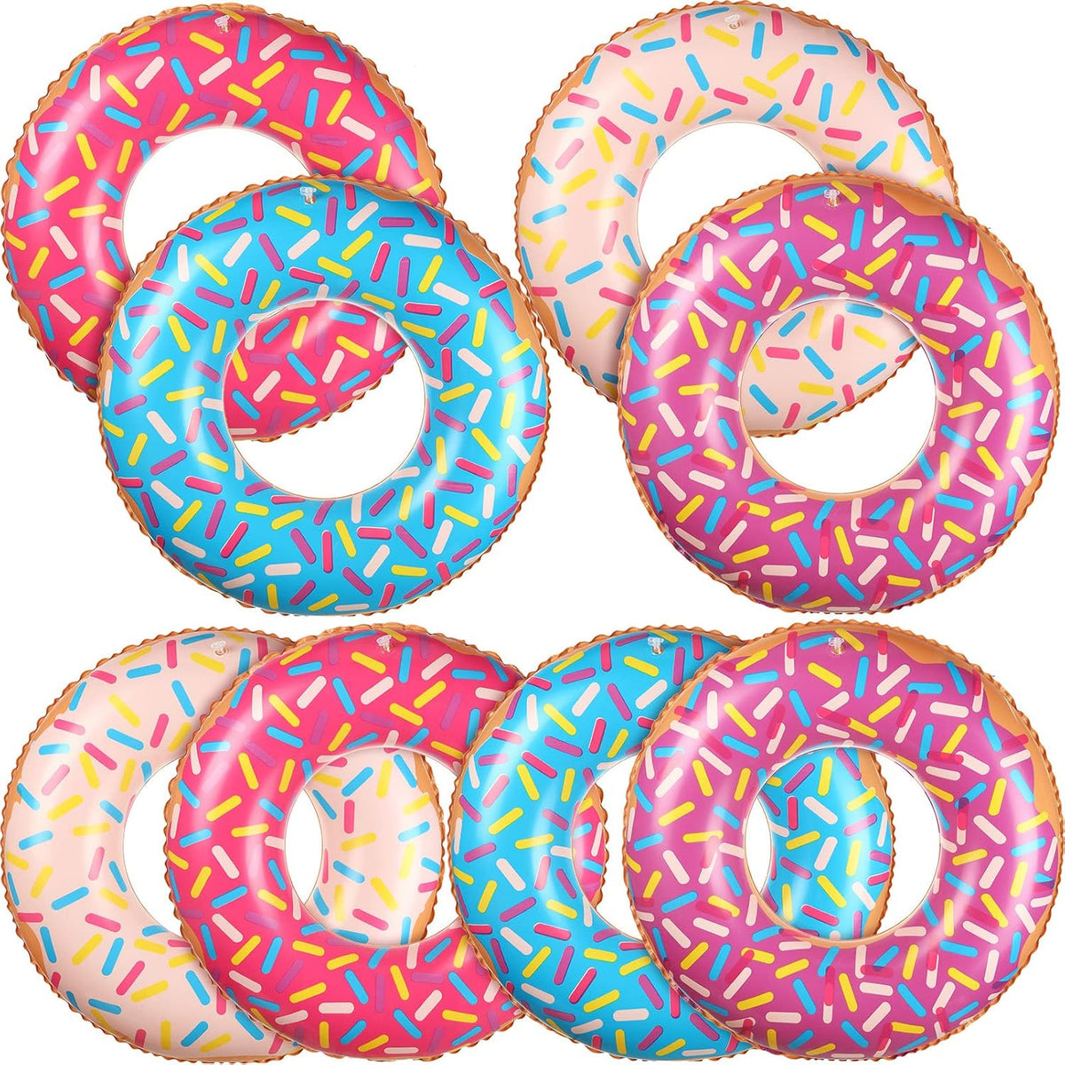 Leitee 8 kids inflatable donut pool floats with sprinkles in blue, purple, white and pink