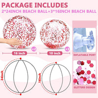 TURNMEON 5 Pack Sequins Beach Balls 16 Inch 24 Inch Pool Party - Red / 2 pcs 24inch+3 pcs 16inch - image 3