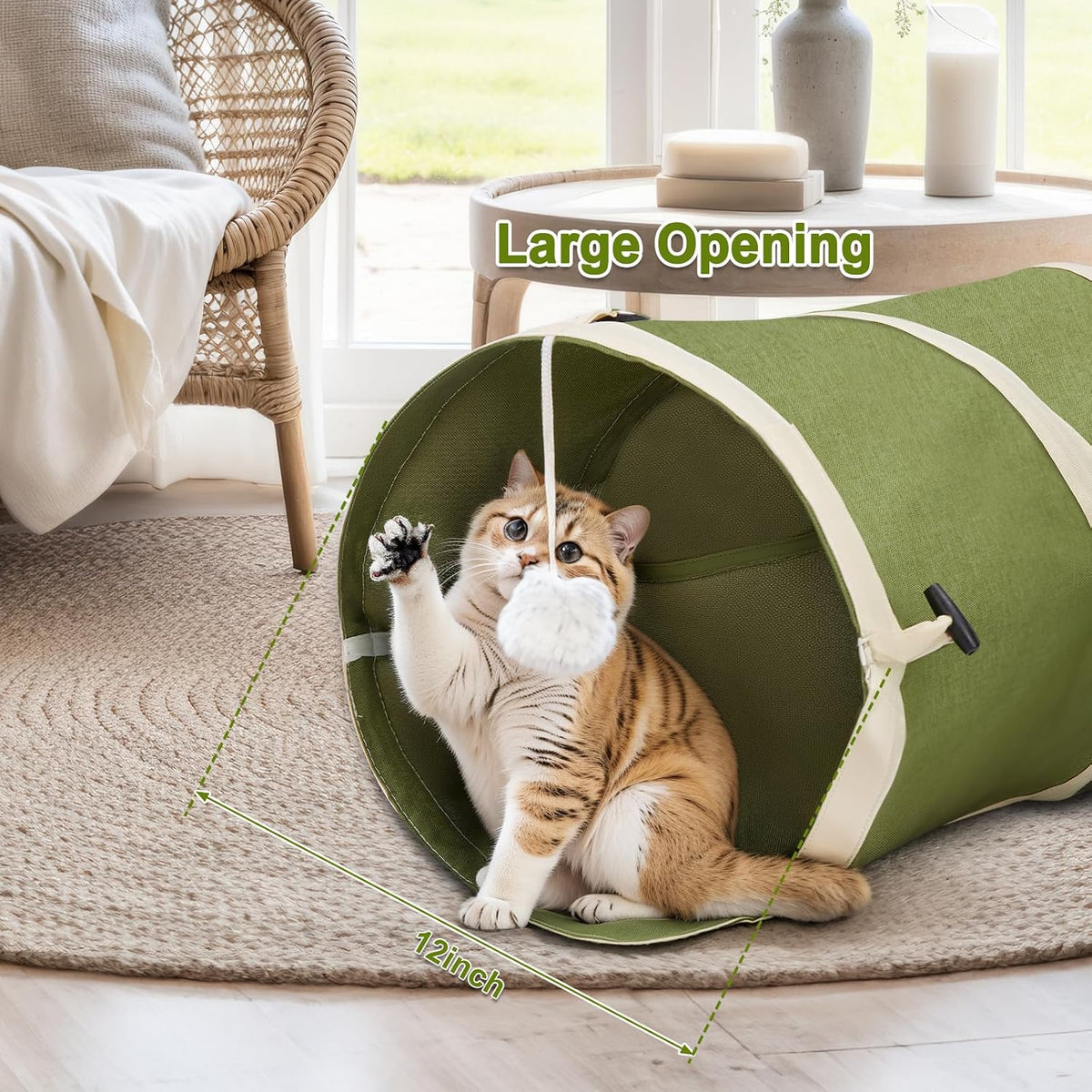 Ownpets Cactus Cat Tunnel 12" with Peek Holes for Indoor Large Cat - Cactus Shape Green / 12 Inches in Diameter - image 2