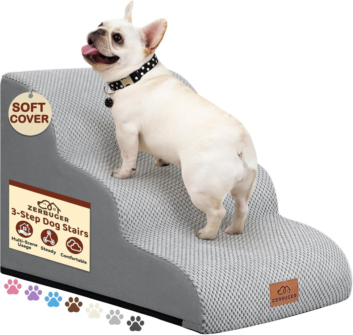 Zerbuger Dog Ramp and Stairs for Bed, Coffee 3 Steps 16" H - Light Grey / 3