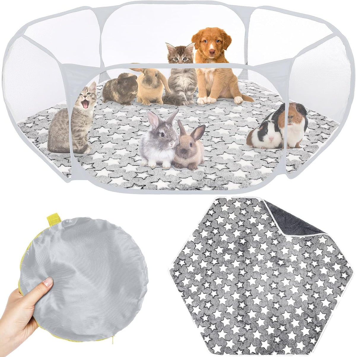Guinea Pig Playpen with Mat Small Animal - Gray / Star