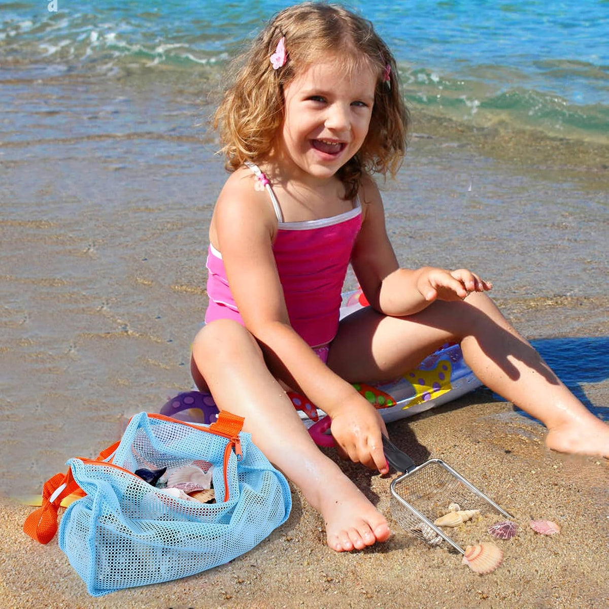 Vodolo Beach Mesh Shovel with Mesh Beach Bag for Shell Collecting - Silver - 2pcs Shovel With 2pcs Bag - image 2