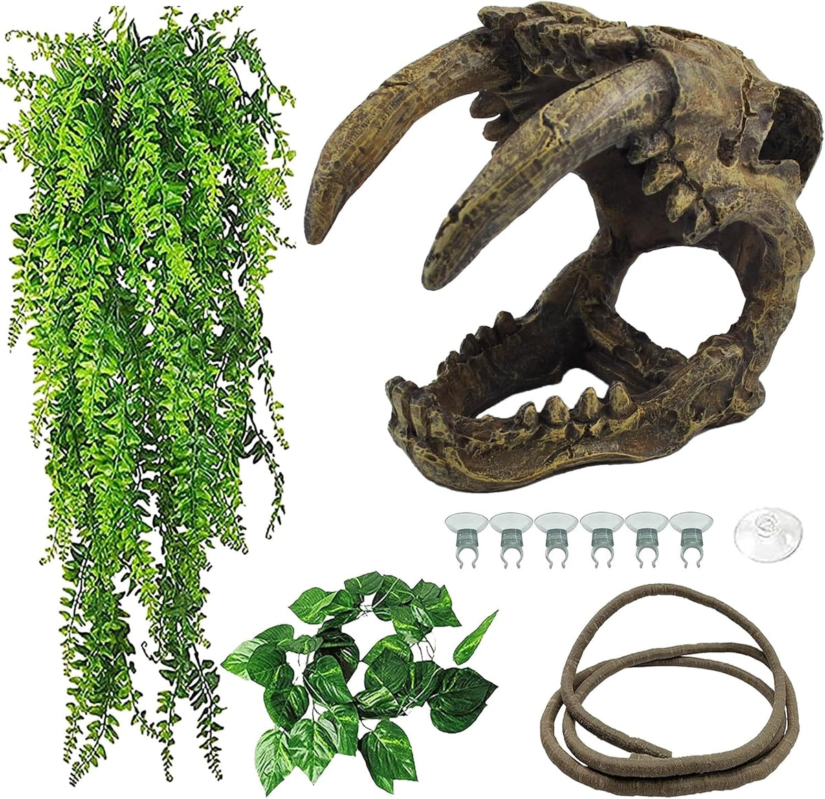 kathson Reptile Resin Dinosaur Skull Decoration Bearded Dragon Tank - Type：sabertooth tiger-C