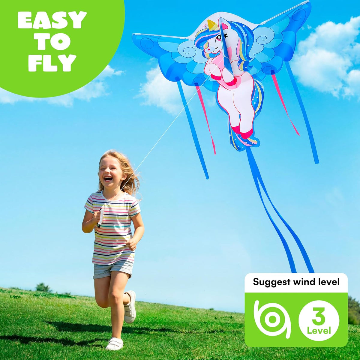 JOYIN 43.3'' Unicorn Kite Easy to Fly for Kids and Adults - Blue - image 3