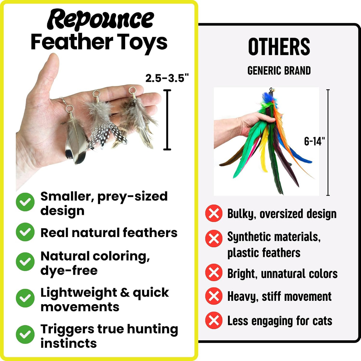 Forever Stick Unbreakable Cat Wand Toy, Durable Feather Teaser – Essentials for Cats - Forever Stick and 9 Feather Toys - image 3