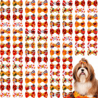 Tondiamo 100 Pack Halloween Dog Hair Bows Ghost Pattern Rubber Bands – Essentials for Dogs - Pumpkin Pattern