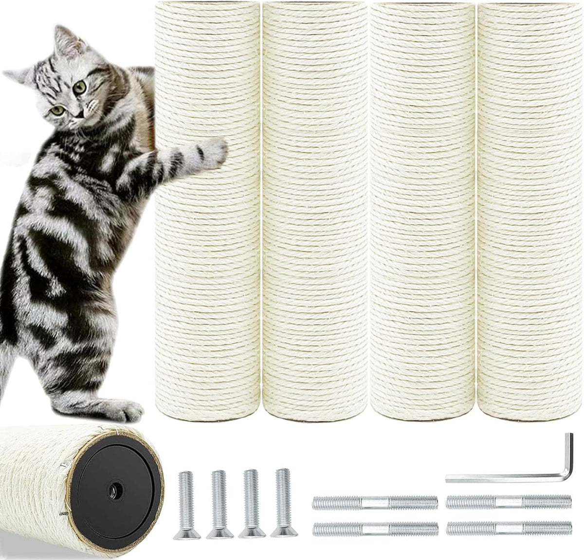 Cat Scratching Post Replacement Pole - M8*4poles / 25 cm / 9.84 in Beige