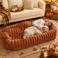 Orthopedic Human Dog Bed, with Faux Fur Washable Cover, Blanket - Burnt Orange / Human Dog Bed (72x40x10)