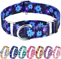 Hikiko Martingale Dog Collar Without Buckle - Navy Blue Flower / Medium