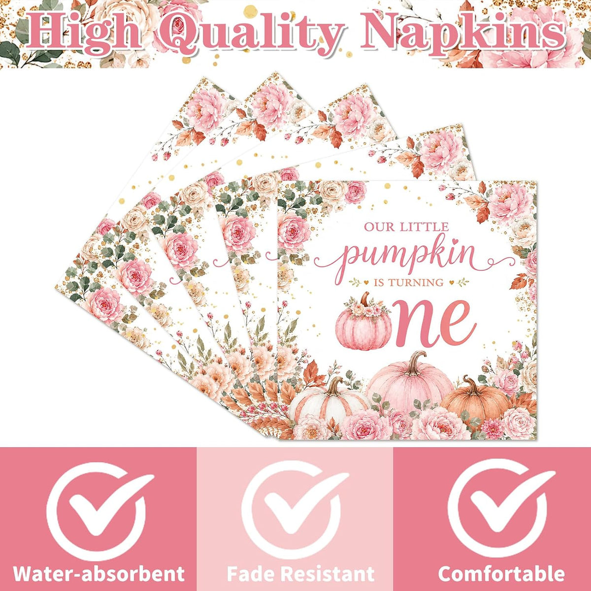 Yoyuspy 50 pink pumpkin baby shower napkins in gingham and polka dot prints - view 32