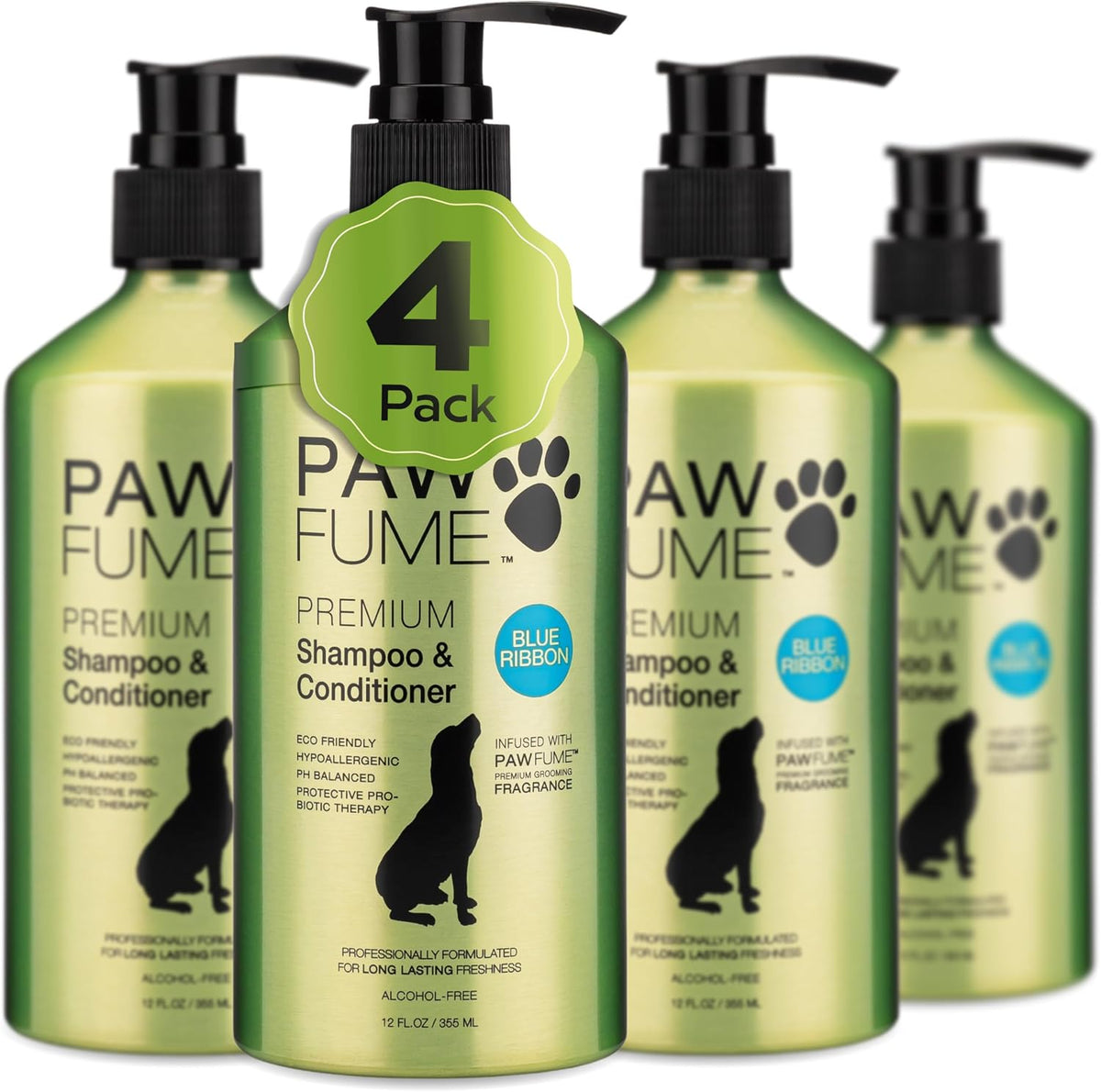 PAWFUME Deshedding Dog Shampoo and Conditioner, Show Dog - Shampoo & Conditioner Blue Ribbon / Pack of 4