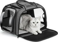 Pecute Cat Carrier, Double Bubble Pet Carrier for Cat Small Dogs - 16.9"L x 11.8"W x 12.6"H / Gray