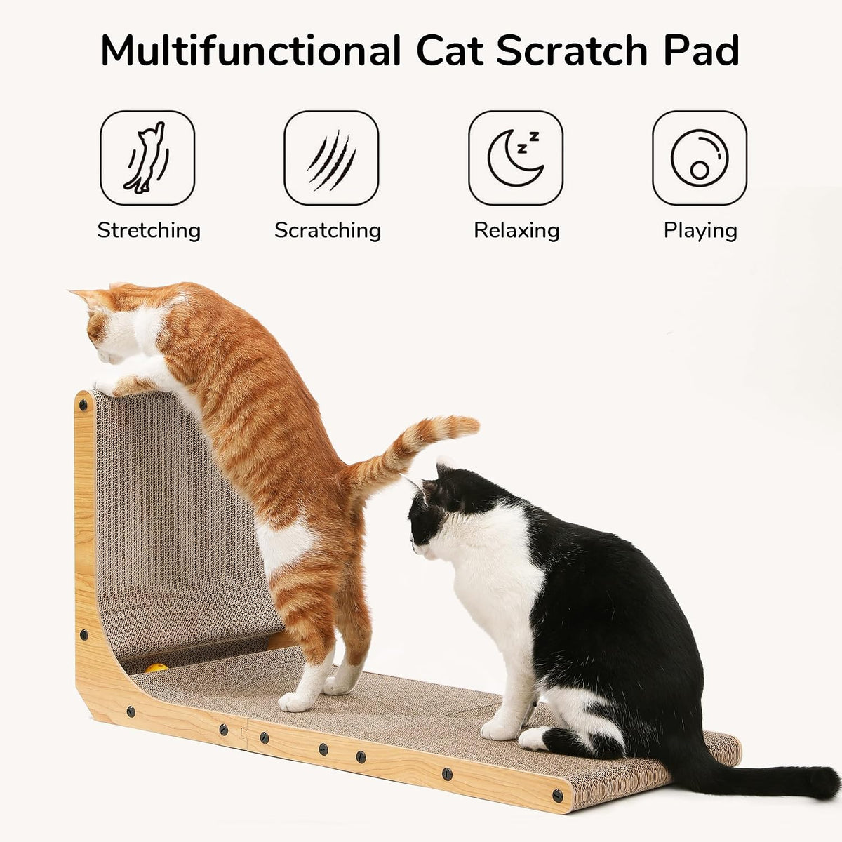 FUKUMARU Cat Scratcher, 26.8 Inch L Shaped Cat Scratch Pad for Indoor Cats – Essentials for Cats - 1 Pack 32.7 in Wood Color - image 2
