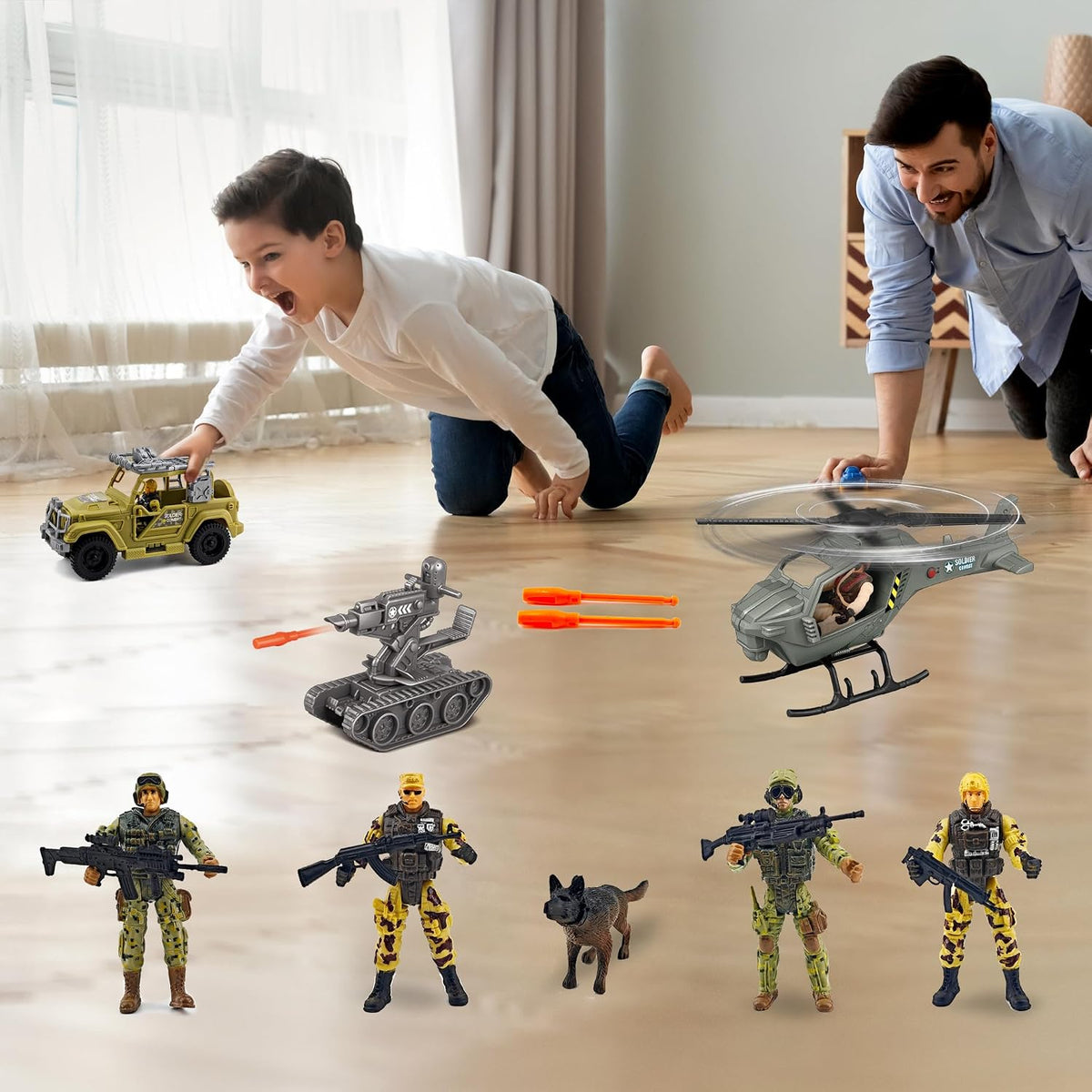 Kaim army toy set with helicopter, tank, off-road vehicle and 4 soldier figures - view 2
