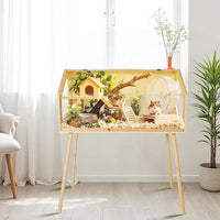 Hamster Cage with Legs, 32" L x 16" W x 40" H Large Hamster Habitats Enclosure with Acrylic Window & Openable Top,Small Animal Cage Chew Proof for Guinea Pig, Chinchilla, Gerbil