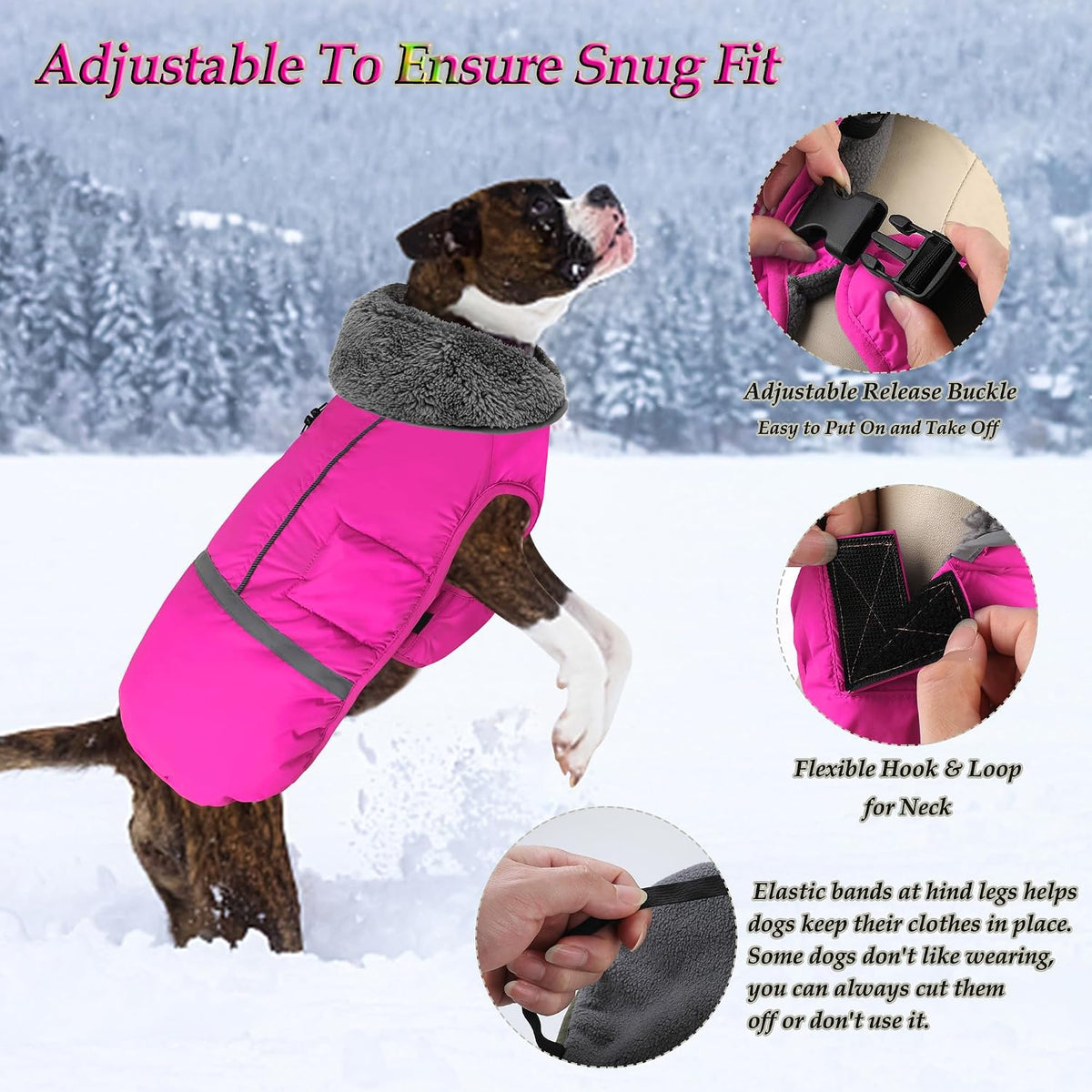 Dogcheer waterproof dog winter jacket with fur collar and leash opening - view 3