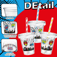 Teenyyou 12 oz clear plastic party cups with dirt bike design, lids and paper straws - view 11