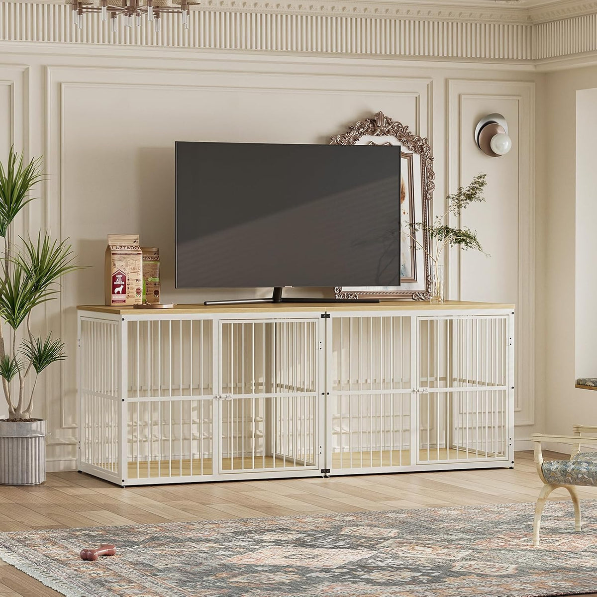 Lyromix 86.62'' Dog Crate Furniture Large Breed TV Stand, Grey – Essentials for Dogs - Natural Beech / 86.6"L x 29.9"W x 33.1"H / TV Stand Crate - image 3