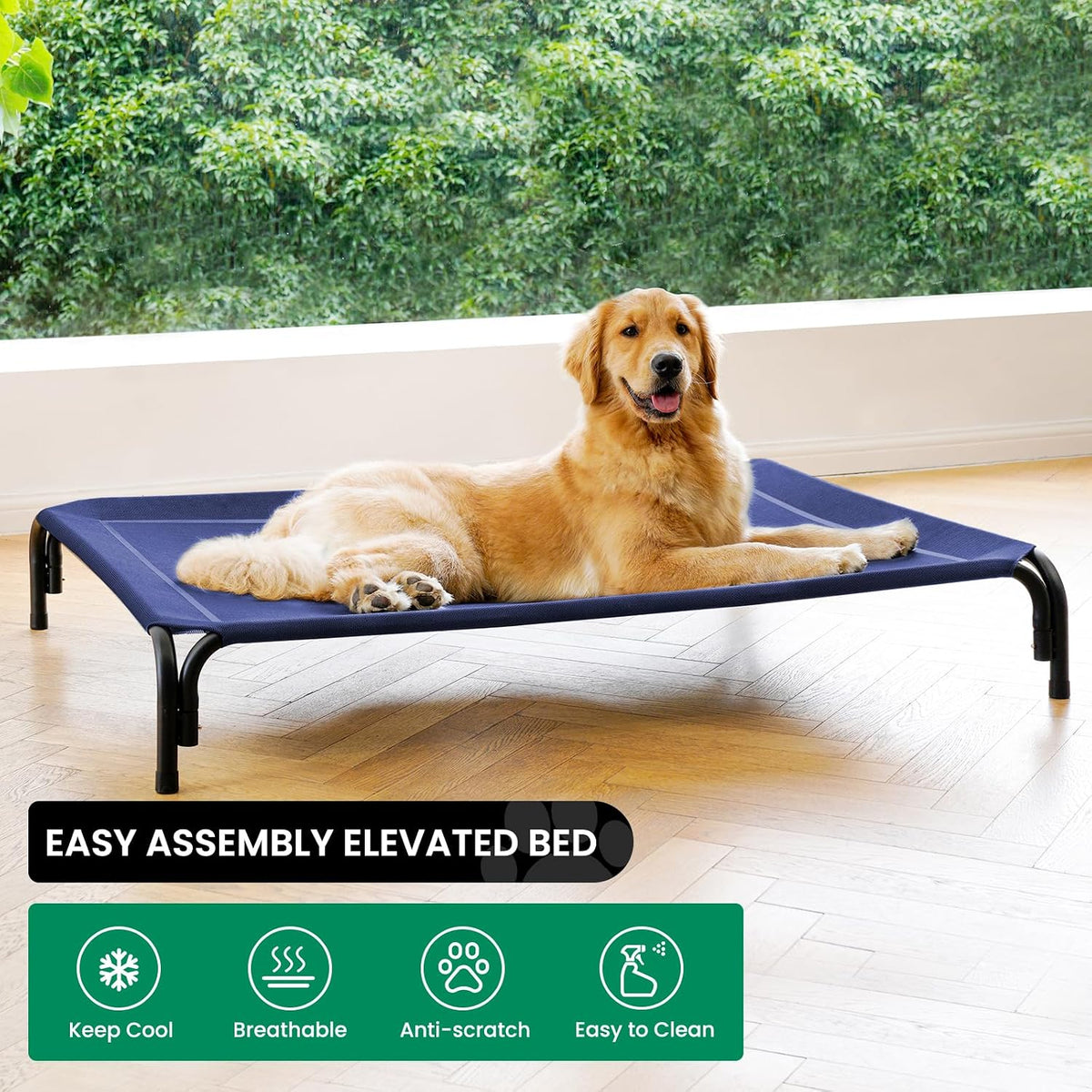 Elevated Dog Bed Raised Outdoor Dog Cot for Large Dogs - M-35.4"L×25.6"W×7.9"Th / Blue - image 2