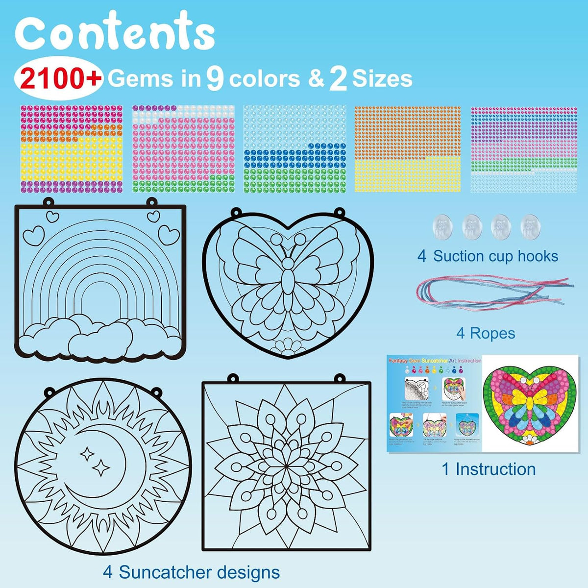 BANBBUR window art kit with butterfly, rainbow, mandala and moon gem suncatchers - view 4