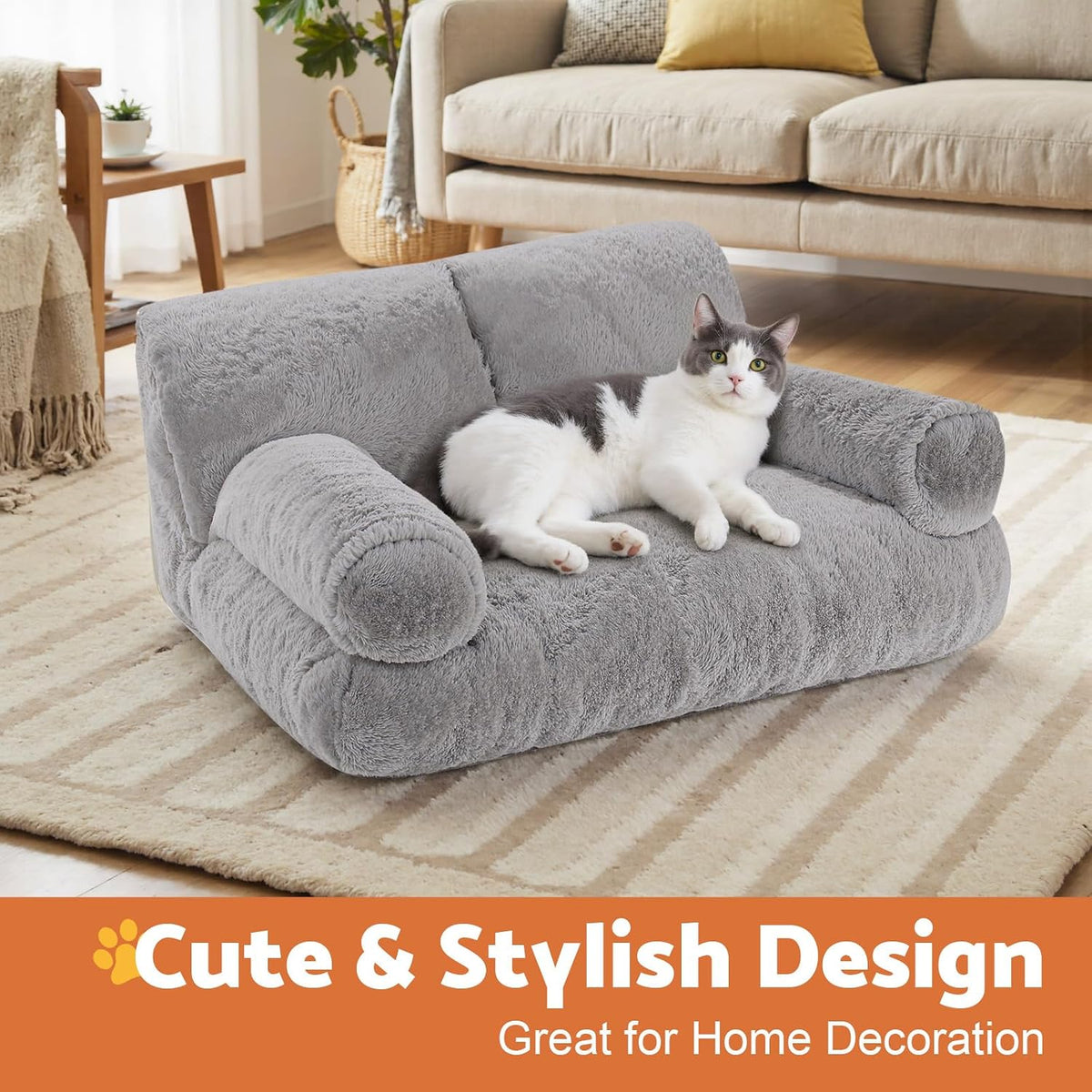Gimars Large Cat Bed for Indoor Cats - Gray - image 2