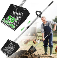 2-in-1 Chicken Poop Scooper & Rake - Adjustable Chicken Coop Scoop with Handle（39、53、67 in），Stainless Steel Shovel Head- Litter Scooper Sand & Sifting Shovel for Chicken Coops