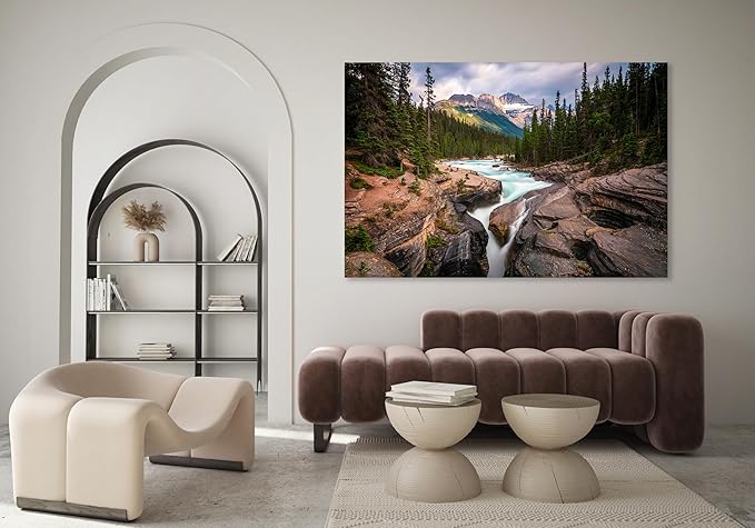 Nature Wall Art Prints - Ocean Forest Mountain Lake Canvas Landscapes - Small to Extra Large Living Room Bedroom Kitchen Bathroom Décor (Mountain River Waterfall, 31L" x 47W")