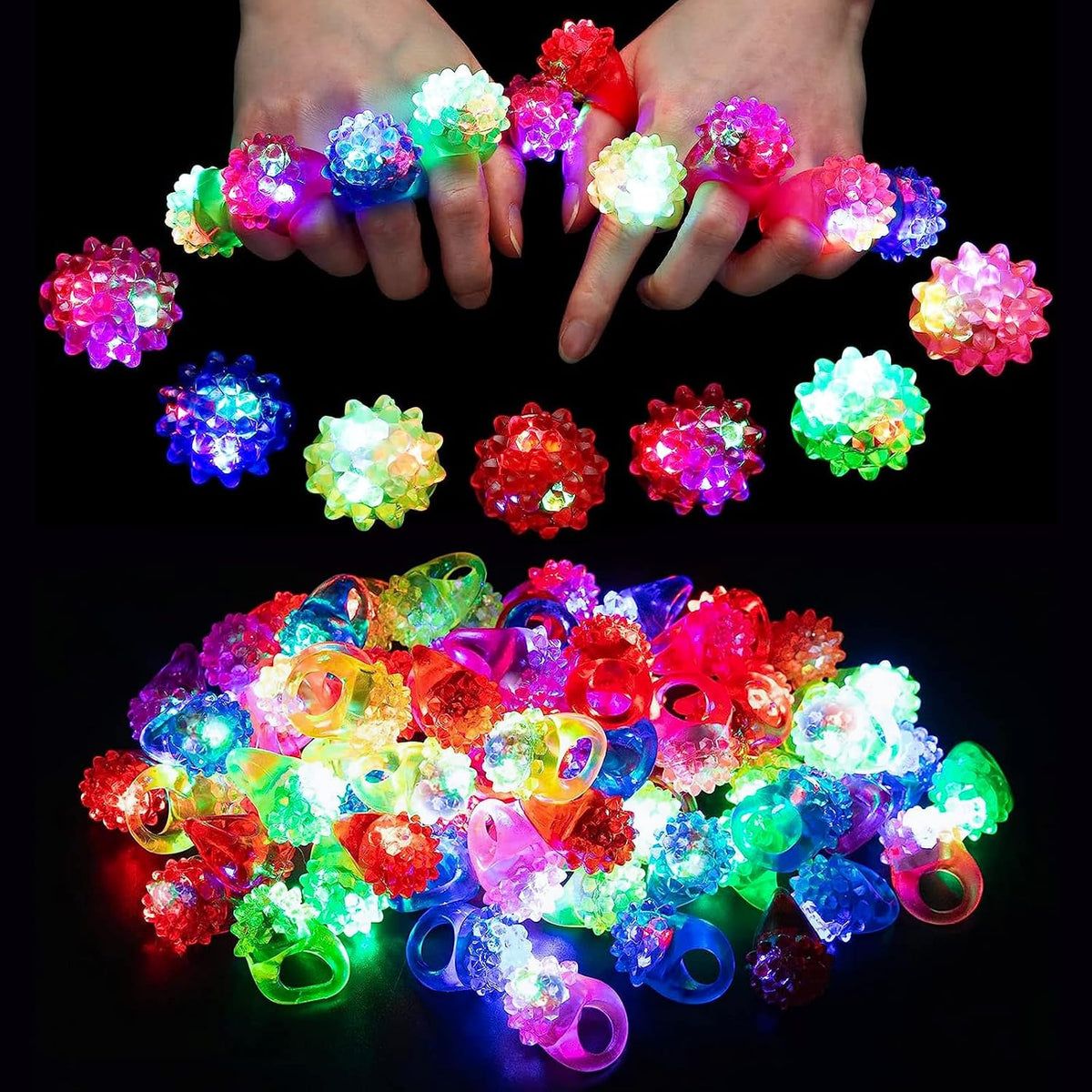 CCINEE 24Pcs Light Up Rings Flashing Assorted Colorful LED Rubber - 28Pcs/Rubber Bumpy Jelly Rings