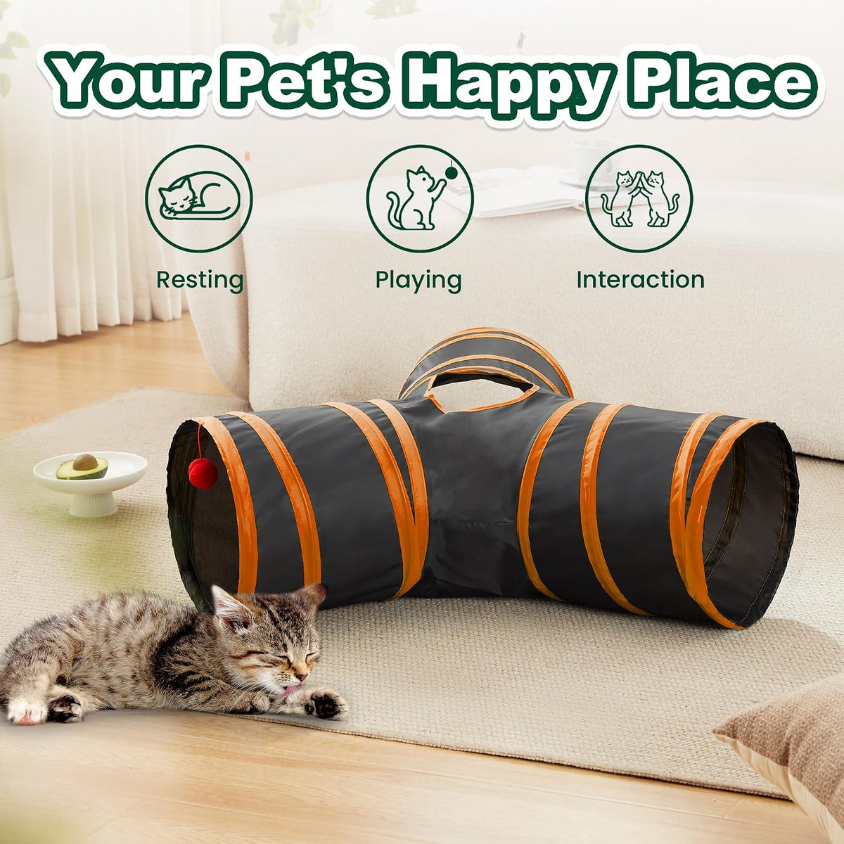 Love's cabin Cat Tunnel for Indoor Cats - Black&Orange / S (23.6"x13"x11") - image 3