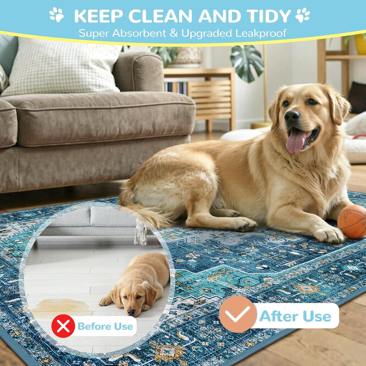 Lahome Botanical Washable Reusable Pee Pads for Dogs, 36x48 - Blue / 3FT x 3FT (Pack of 2) - image 3