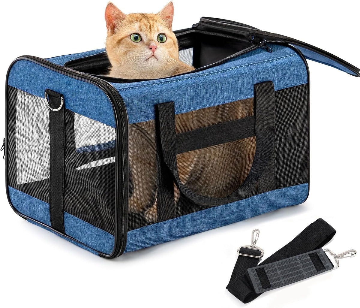 Conlun Cat Carrier Soft-Sided Pets Travel Carriers up to 15 Lbs - Blue / 17.0"L x 11.0"W x 11.0"H