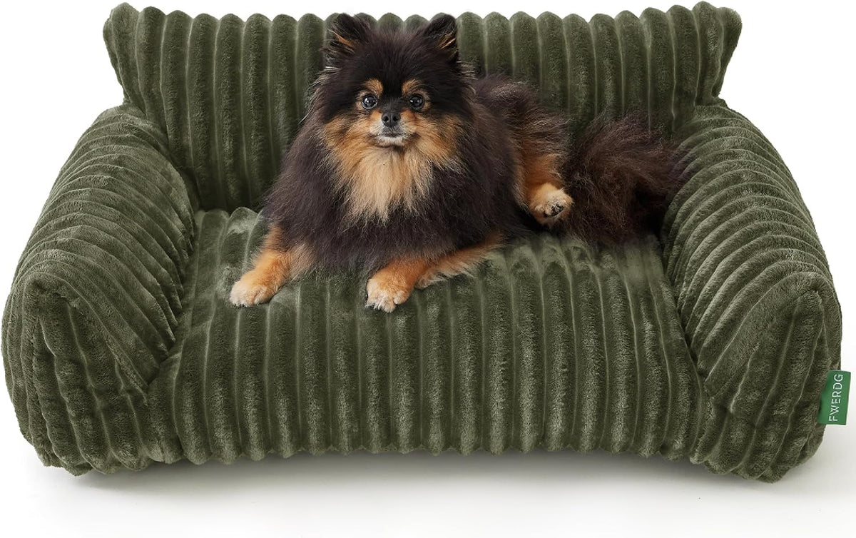 Cute Couch Bed for Pets, Supportive Cat Sofa for Indoor Cats - 30.0"L x 20.0"W x 10.0"Th / Green