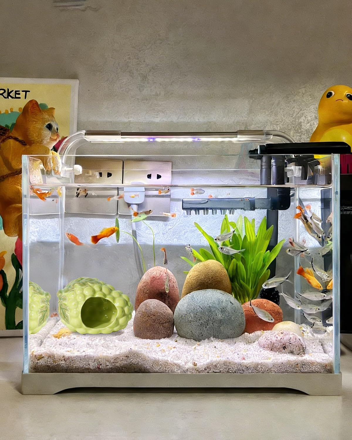 Pink Aquarium Decor Ceramic Cute Strawberry Betta Fish Tank Cave – Essentials for Fish - Grape-green / Grape - image 2