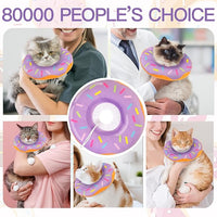 Cat Cone Collar Soft, Cute Cat Donut Collar After Surgery, Adjustable Kitten Recovery Cones to Stop Licking, Lightweight Neck Elizabethan Collars for Cats Kittens (Purple, Medium)