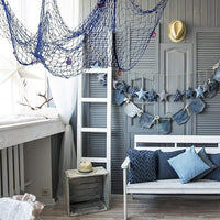 Nature Fish Net Wall Decoration with Shells, Ocean Themed Wall Hangings Fishing Net Party Decor for Pirate Party,Wedding,Photographing Decoration (Fishnet-2pack-Beige & Blue)